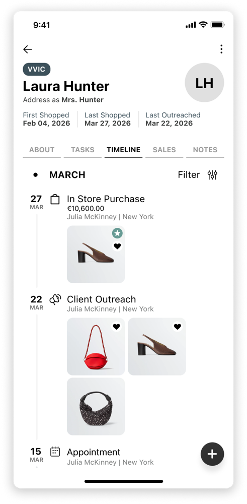Client timeline in the ALPHA mobile app
