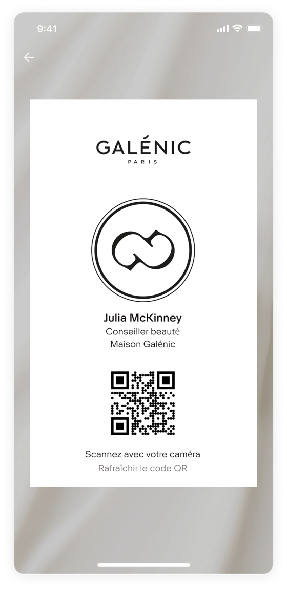 Galénic: beauty advisor QR card in French